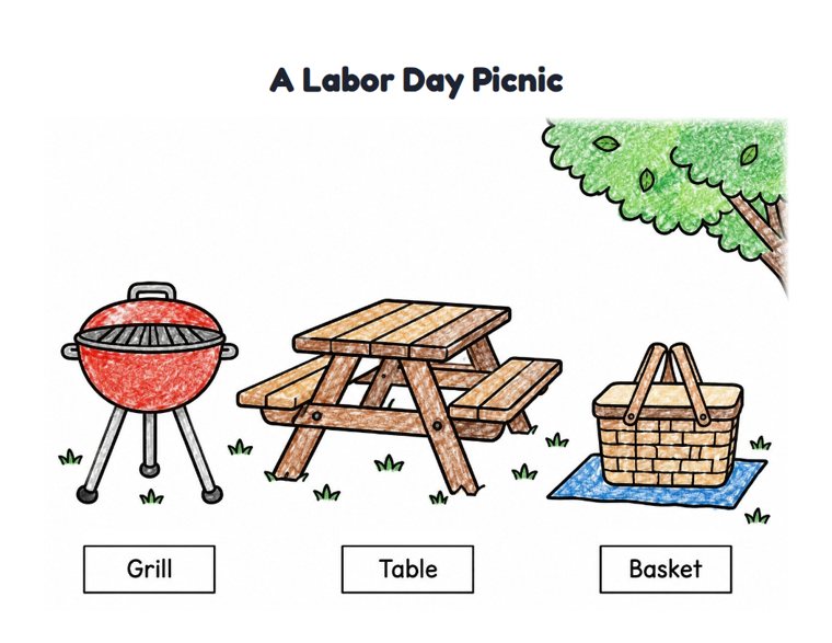 A Labor Day Picnic worksheet (Easy, Pre-K–K)