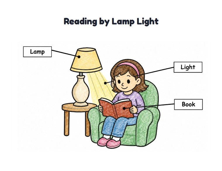 Reading by Lamp Light worksheet (Easy, Pre-K–K)