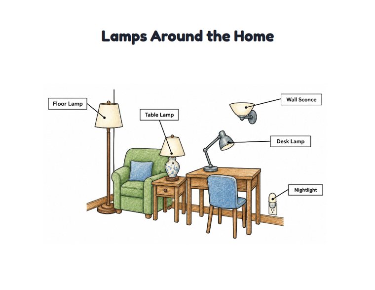 Lamps Around the Home worksheet (Medium, Grades 1–2)