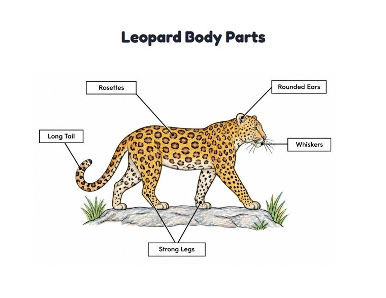 Leopard Body Parts worksheet (Medium, Grades 1–2)