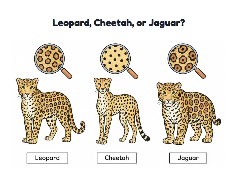 Leopard, Cheetah, or Jaguar? worksheet (Medium, Grades 1–2)