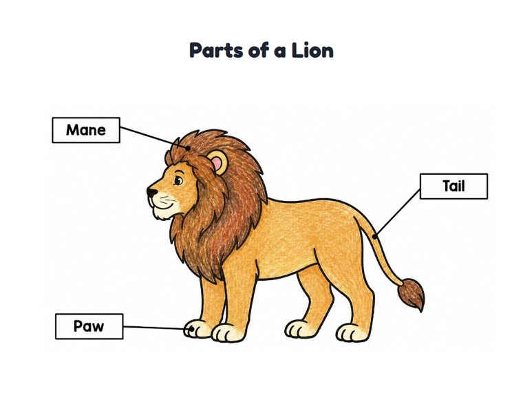 Parts of a Lion worksheet (Easy, Pre-K–K)