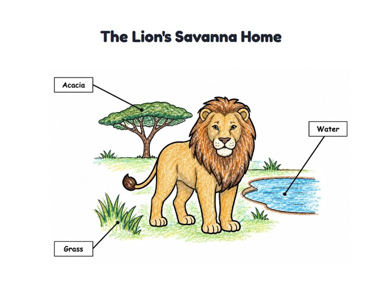 The Lion's Savanna Home worksheet (Easy, Pre-K–K)
