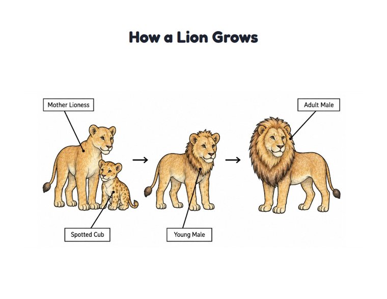 How a Lion Grows worksheet (Medium, Grades 1–2)