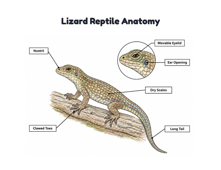 Lizard Reptile Anatomy worksheet (Hard, Grades 3–4)