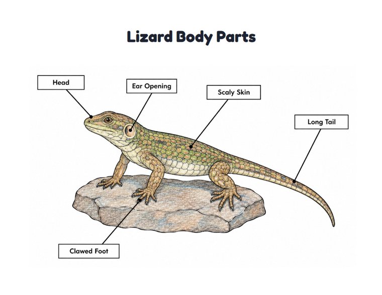 Lizard Body Parts worksheet (Medium, Grades 1–2)