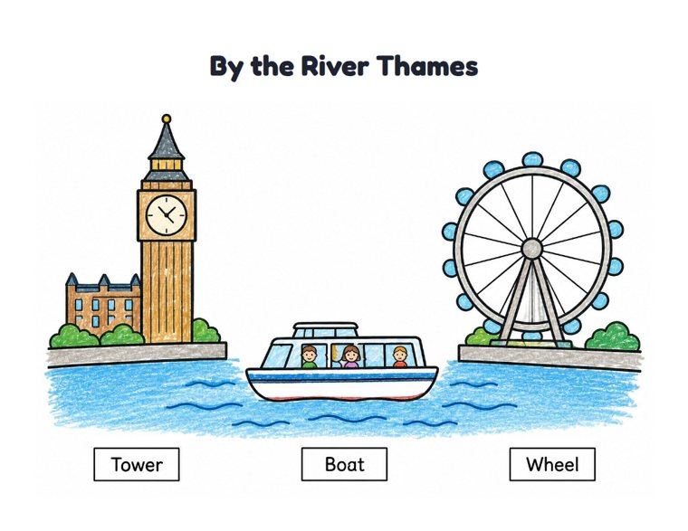 By the River Thames worksheet (Easy, Pre-K–K)
