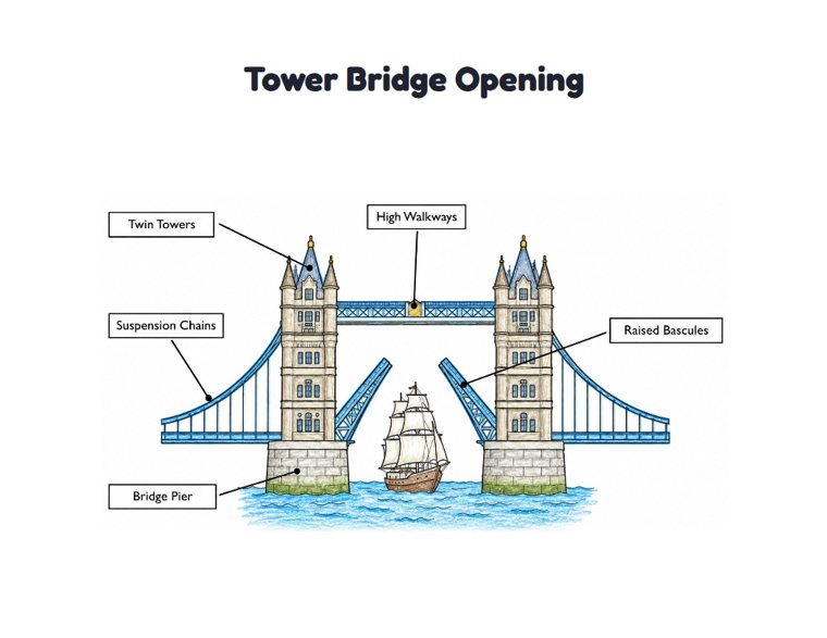 Tower Bridge Opening worksheet (Medium, Grades 1–2)
