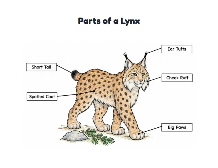Parts of a Lynx worksheet (Medium, Grades 1–2)