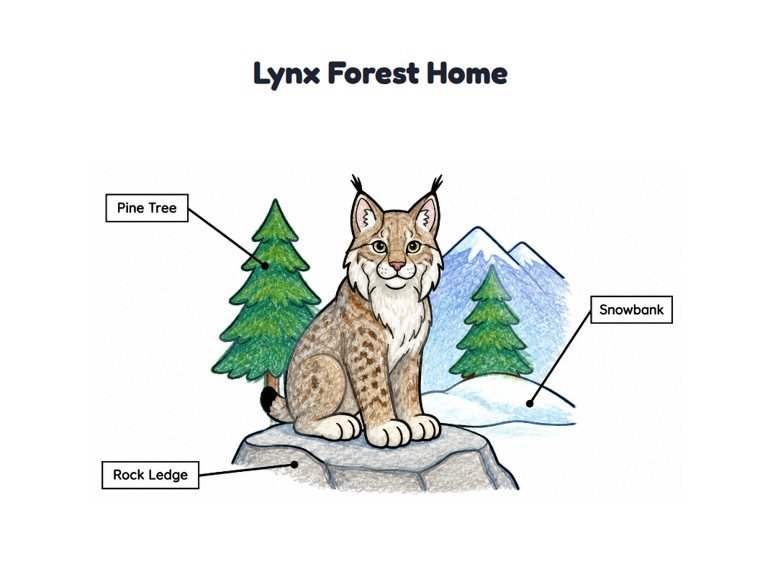 Lynx Forest Home worksheet (Easy, Pre-K–K)
