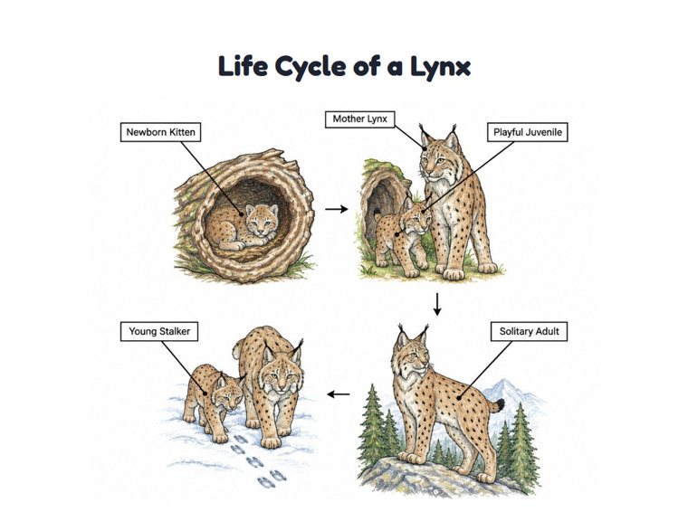 Life Cycle of a Lynx worksheet (Hard, Grades 3–4)