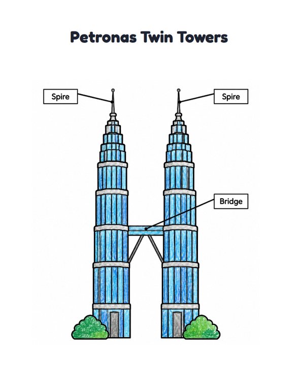 Petronas Twin Towers worksheet (Easy, Pre-K–K)