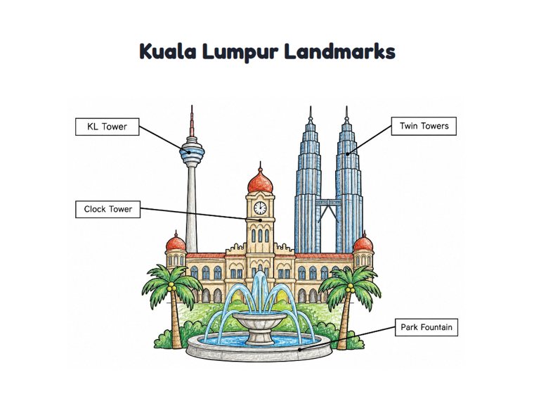 Kuala Lumpur Landmarks worksheet (Medium, Grades 1–2)