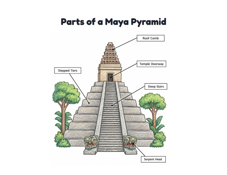 Parts of a Maya Pyramid worksheet (Medium, Grades 1–2)