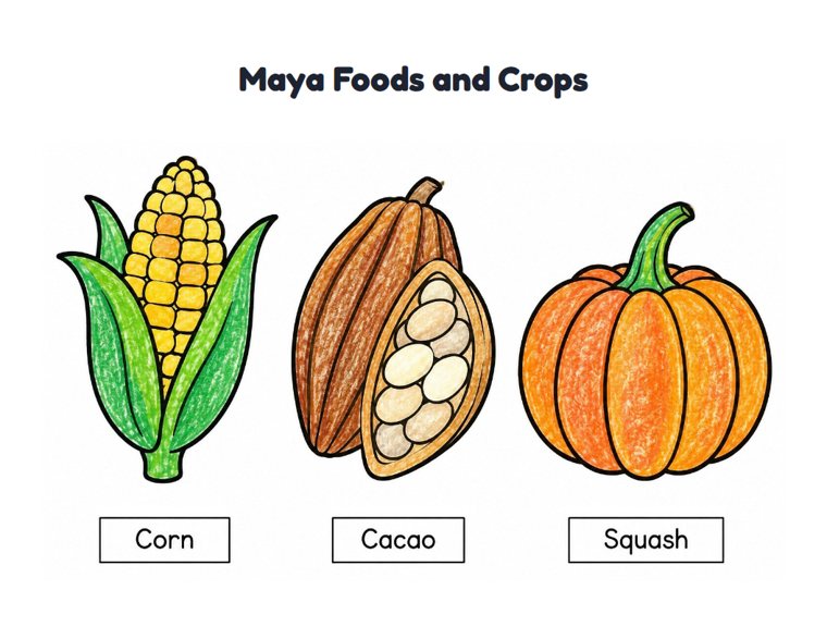 Maya Foods and Crops worksheet (Easy, Pre-K–K)