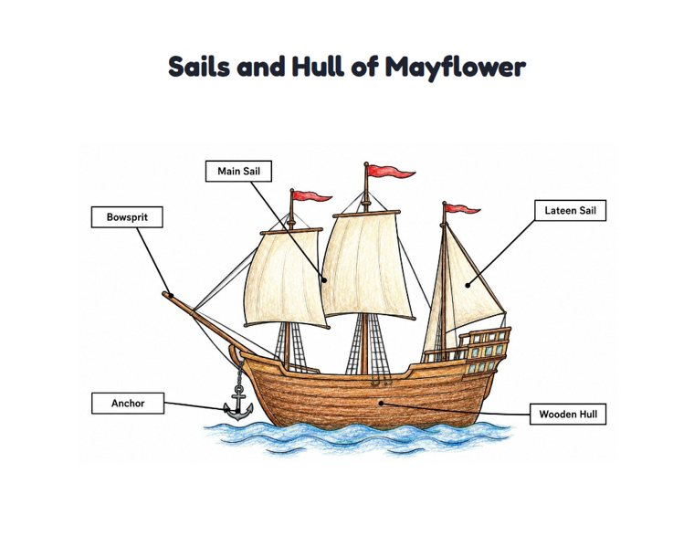 Sails and Hull of Mayflower worksheet (Medium, Grades 1–2)