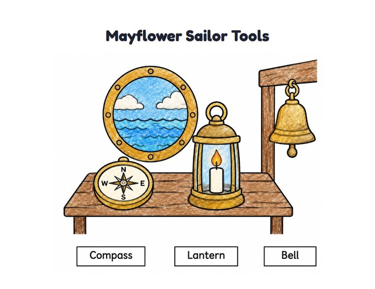 Mayflower Sailor Tools worksheet (Easy, Pre-K–K)