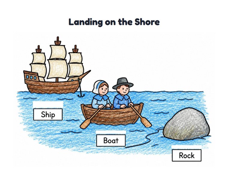 Landing on the Shore worksheet (Easy, Pre-K–K)