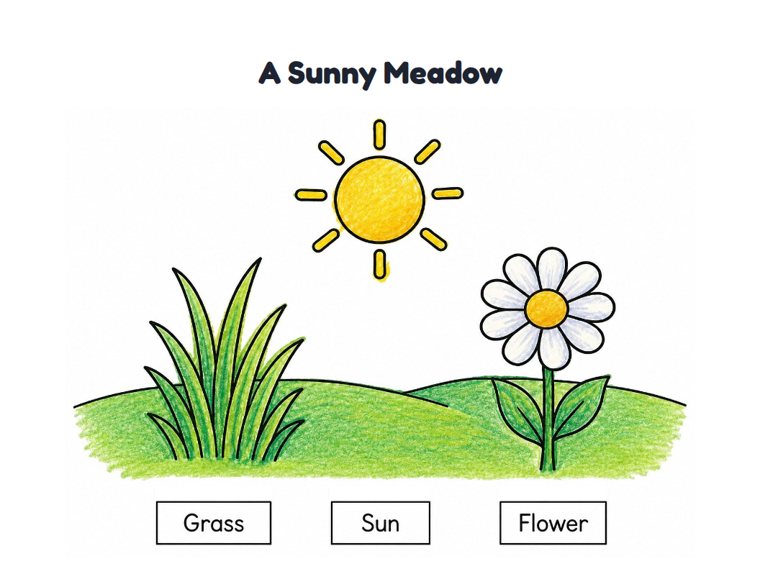 A Sunny Meadow worksheet (Easy, Pre-K–K)