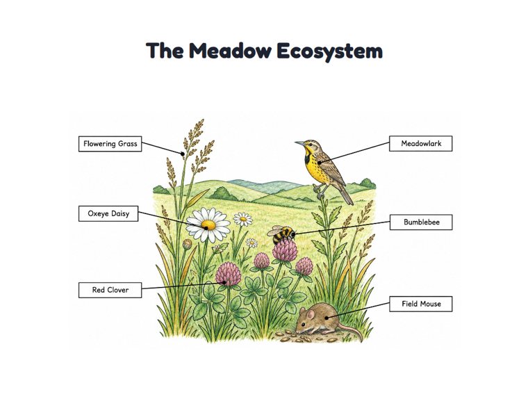 The Meadow Ecosystem worksheet (Hard, Grades 3–4)