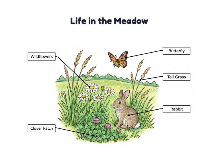 Life in the Meadow worksheet (Medium, Grades 1–2)