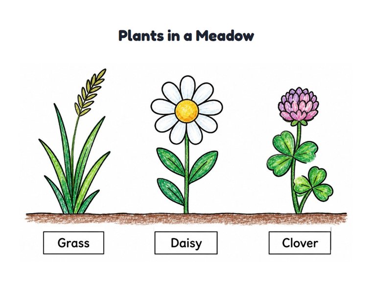 Plants in a Meadow worksheet (Easy, Pre-K–K)