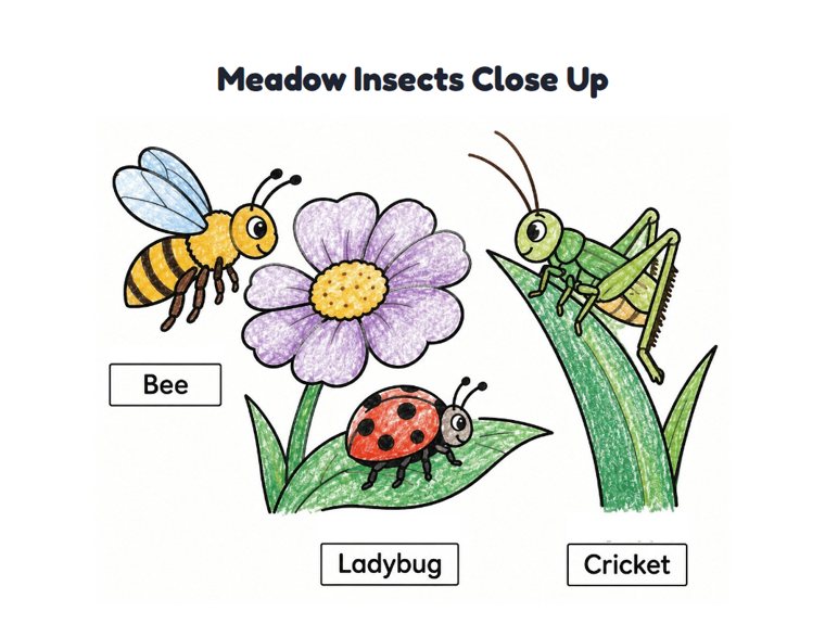 Meadow Insects Close Up worksheet (Easy, Pre-K–K)