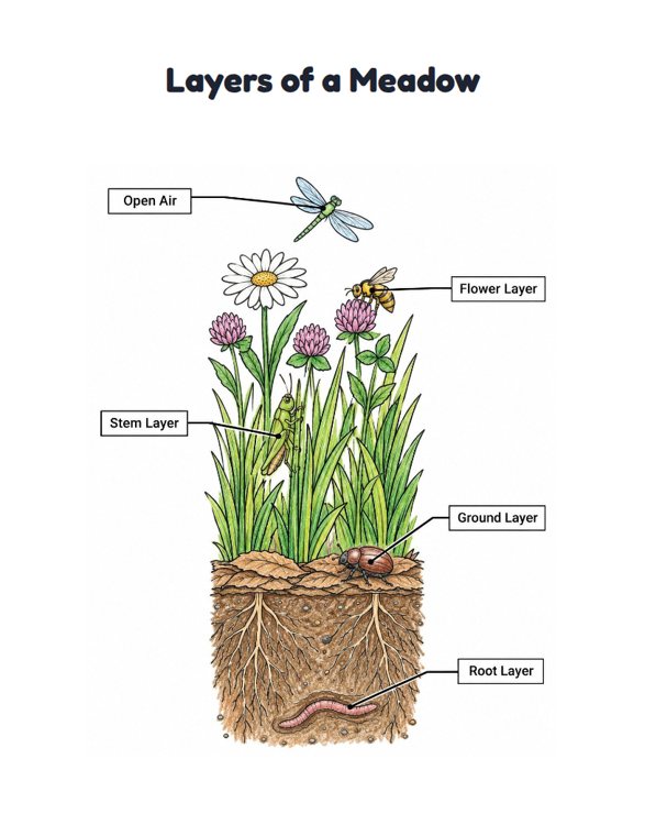 Layers of a Meadow worksheet (Medium, Grades 1–2)