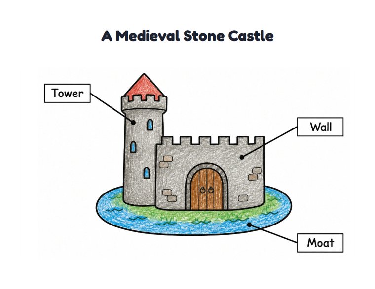 A Medieval Stone Castle worksheet (Easy, Pre-K–K)