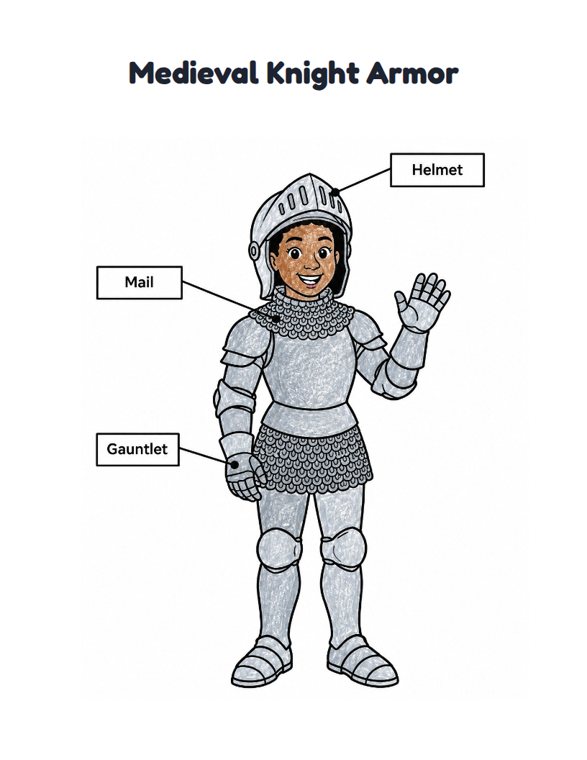 Medieval Knight Armor worksheet (Easy, Pre-K–K)