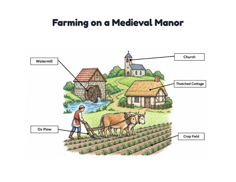 Farming on a Medieval Manor worksheet (Medium, Grades 1–2)
