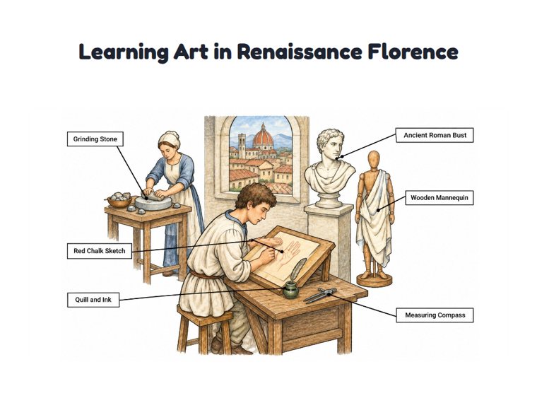 Learning Art in Renaissance Florence worksheet (Hard, Grades 3–4)