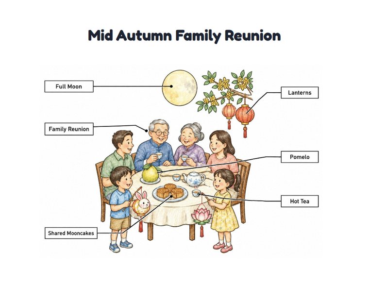 Mid Autumn Family Reunion worksheet (Hard, Grades 3–4)