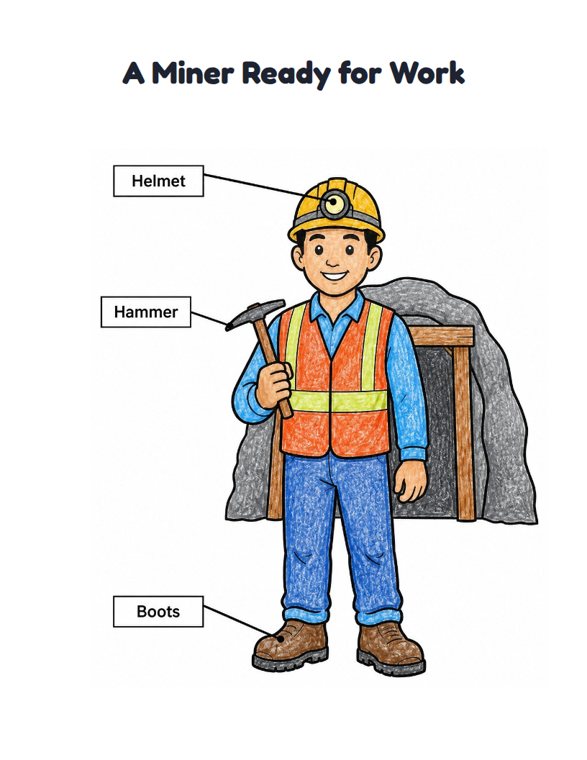 A Miner Ready for Work worksheet (Easy, Pre-K–K)