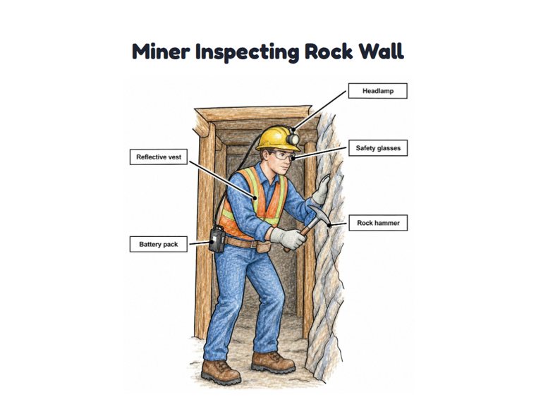 Miner Inspecting Rock Wall worksheet (Medium, Grades 1–2)