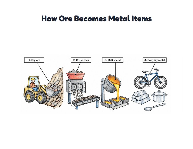 How Ore Becomes Metal Items worksheet (Medium, Grades 1–2)