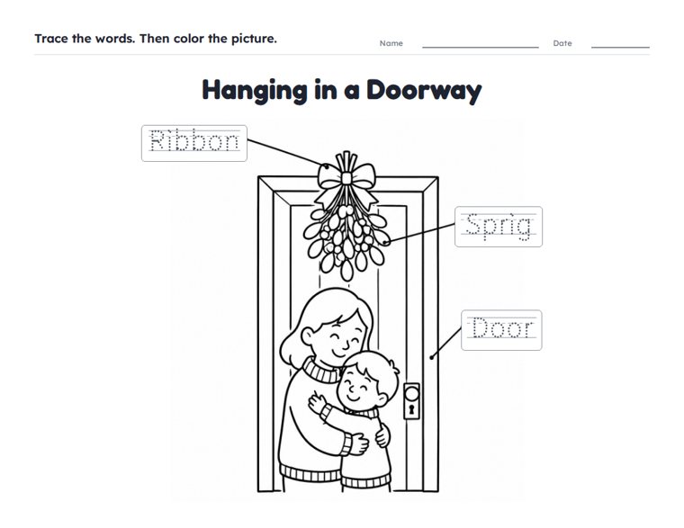 Hanging in a Doorway worksheet (Easy, Pre-K–K)