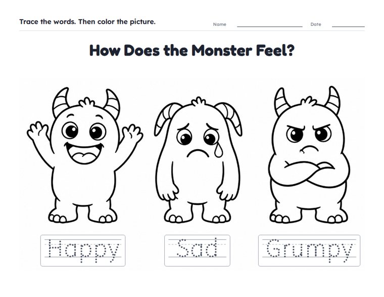 How Does the Monster Feel? worksheet (Easy, Pre-K–K)
