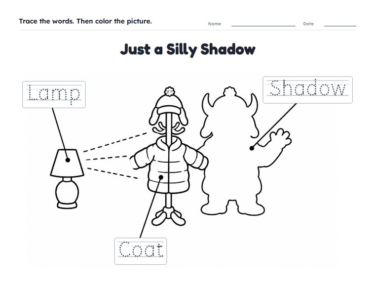 Just a Silly Shadow worksheet (Easy, Pre-K–K)