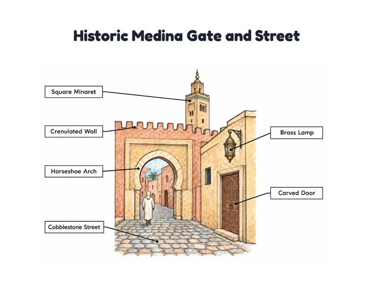 Historic Medina Gate and Street worksheet (Hard, Grades 3–4)