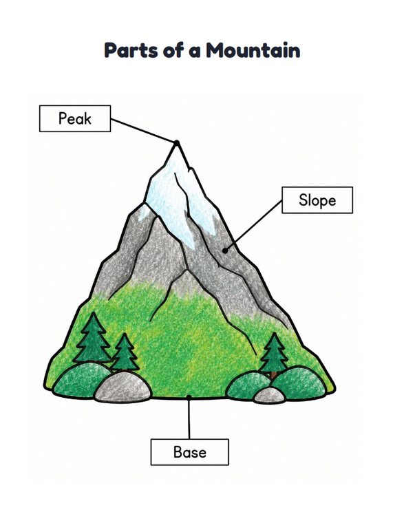 Parts of a Mountain worksheet (Easy, Pre-K–K)