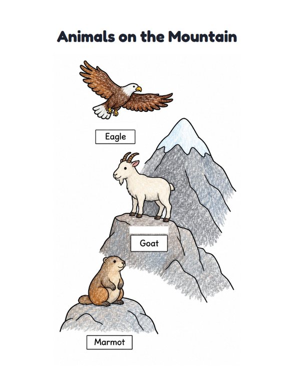 Animals on the Mountain worksheet (Easy, Pre-K–K)