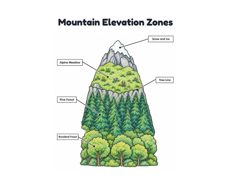 Mountain Elevation Zones worksheet (Medium, Grades 1–2)
