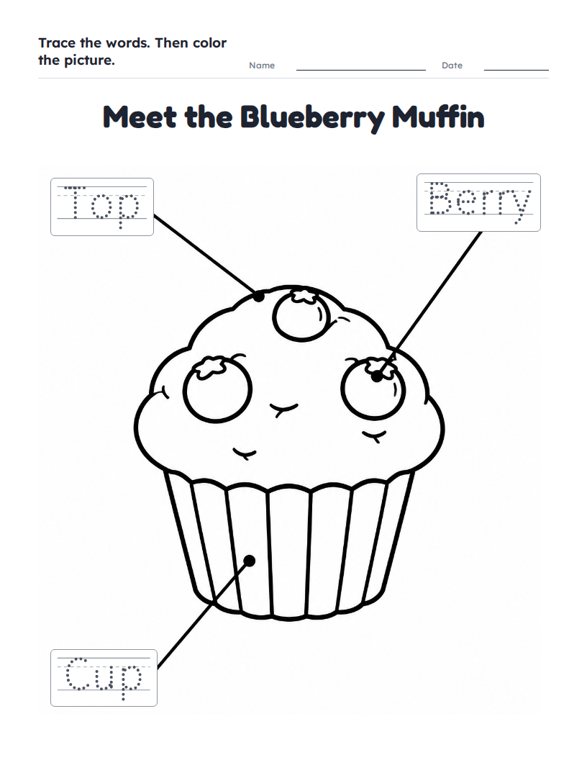 Meet the Blueberry Muffin worksheet (Easy, Pre-K–K)
