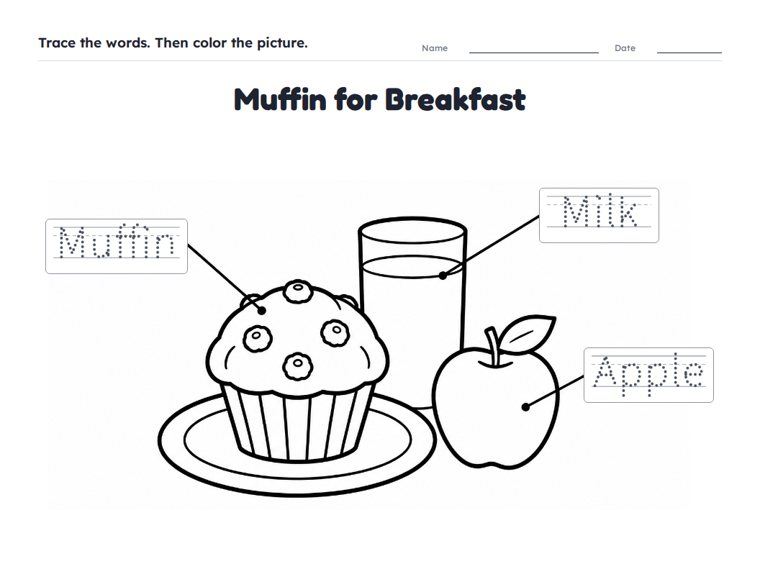 Muffin for Breakfast worksheet (Easy, Pre-K–K)