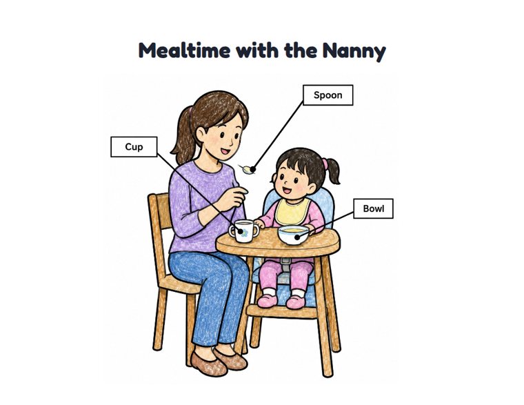 Mealtime with the Nanny worksheet (Easy, Pre-K–K)