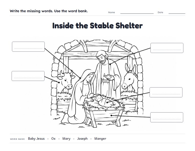 Inside the Stable Shelter worksheet (Medium, Grades 1–2)