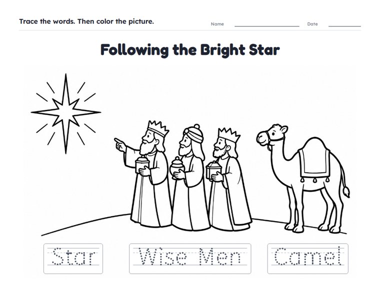 Following the Bright Star worksheet (Easy, Pre-K–K)