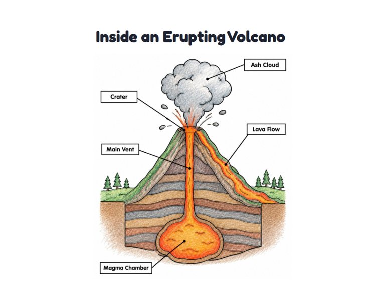 Inside an Erupting Volcano worksheet (Medium, Grades 1–2)