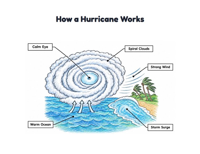 How a Hurricane Works worksheet (Medium, Grades 1–2)